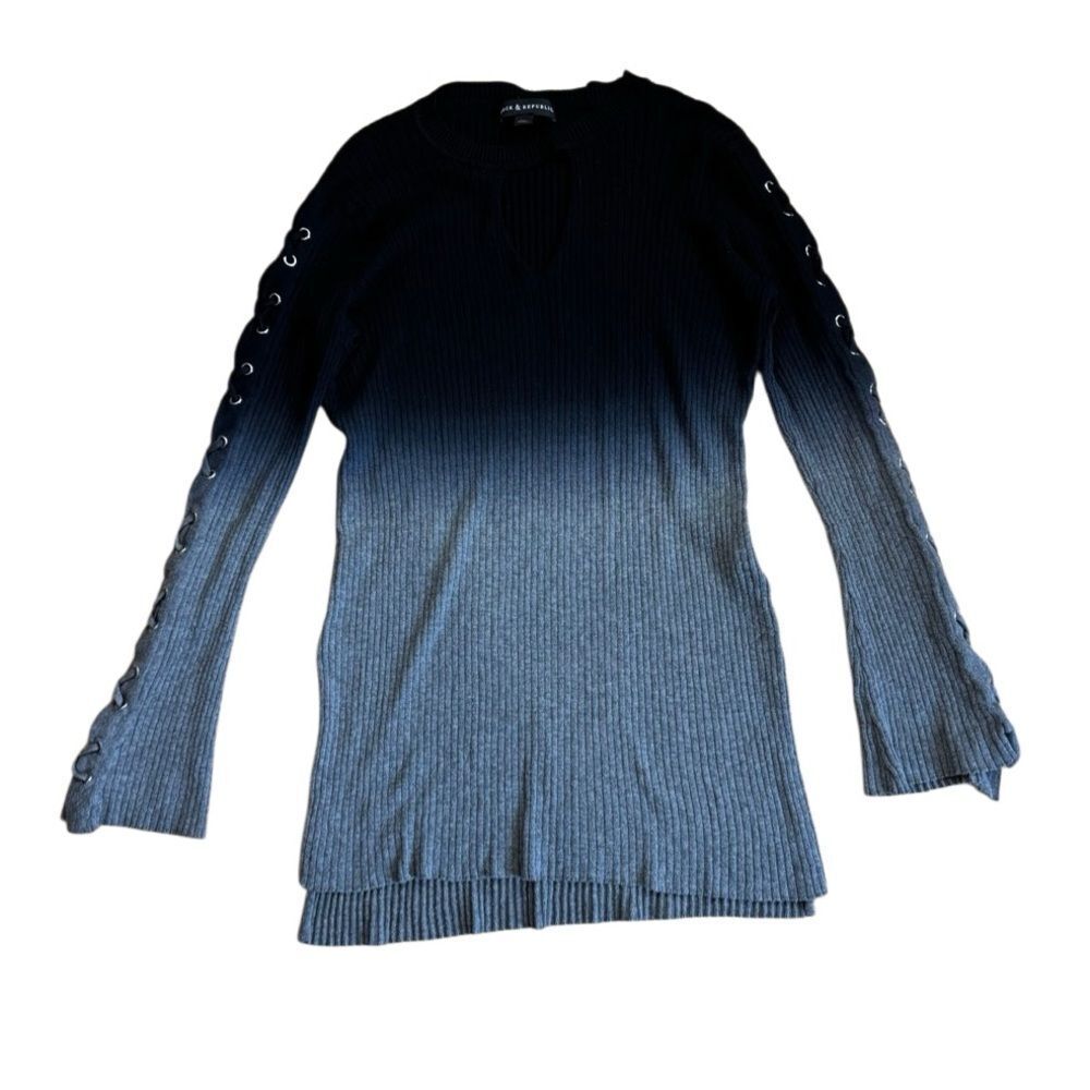 Rock & Republic Women's Ombré V Neck Ribbed Sweater Flare Sleeves Size XL